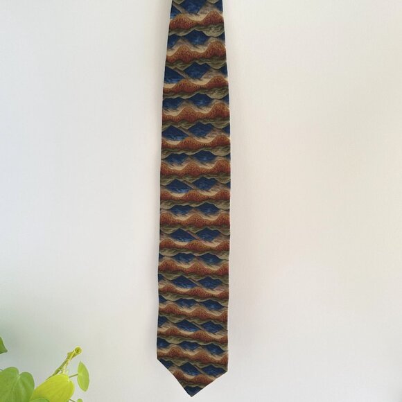 Jerry Garcia Silk Tie, 1990s Abstract Art Print Blue Brown Necktie, 100% Silk - Picture 4 of 9